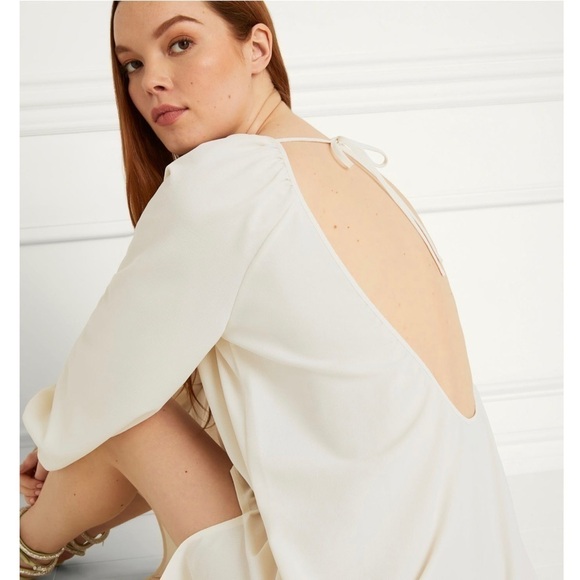 NWT HILL HOUSE Ivory Puffed Long Sleeve Gathered Neck Open Back Maxi Dress XXL - Picture 9 of 11